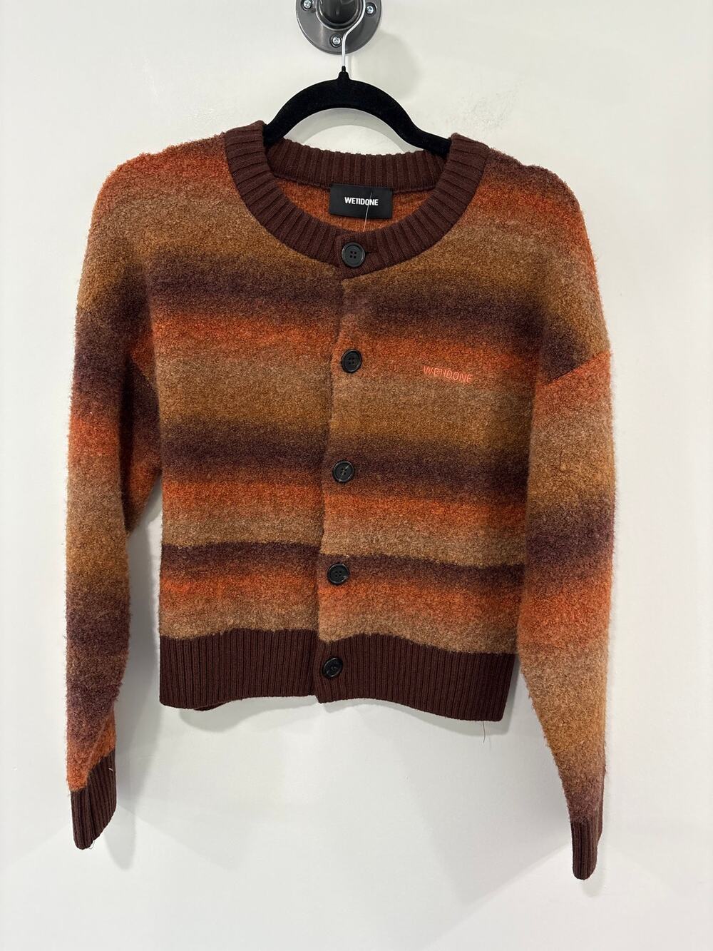 We11Done Wool Blend Button Up Cardigan Brown Striped Sweater Size S